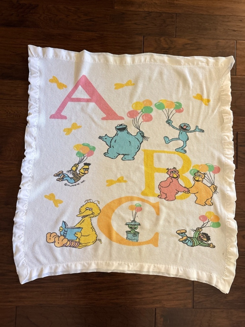 Vintage ABC Sesame Street Baby waffle weave Blanket - no tag- satin border-